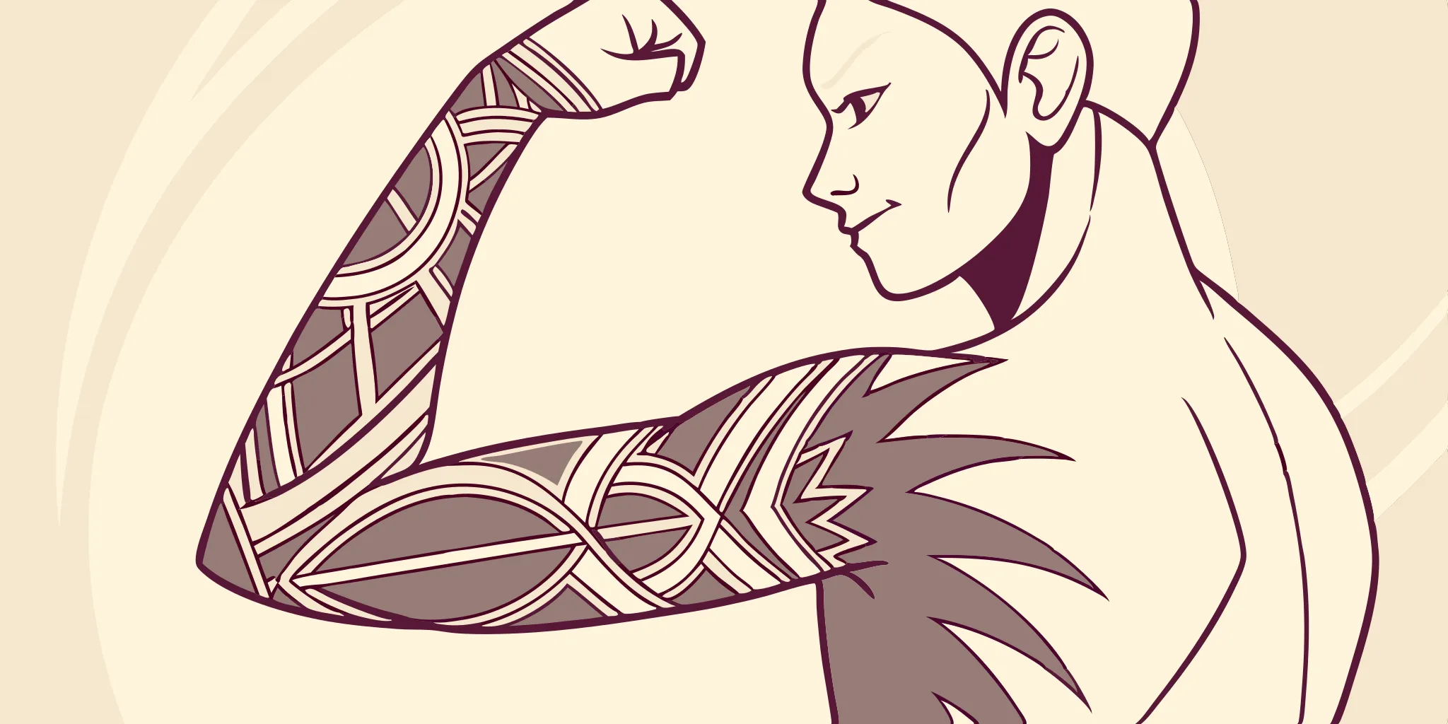 Geometric tattoo on flexing arm. Tattoo stretching with muscle growth.