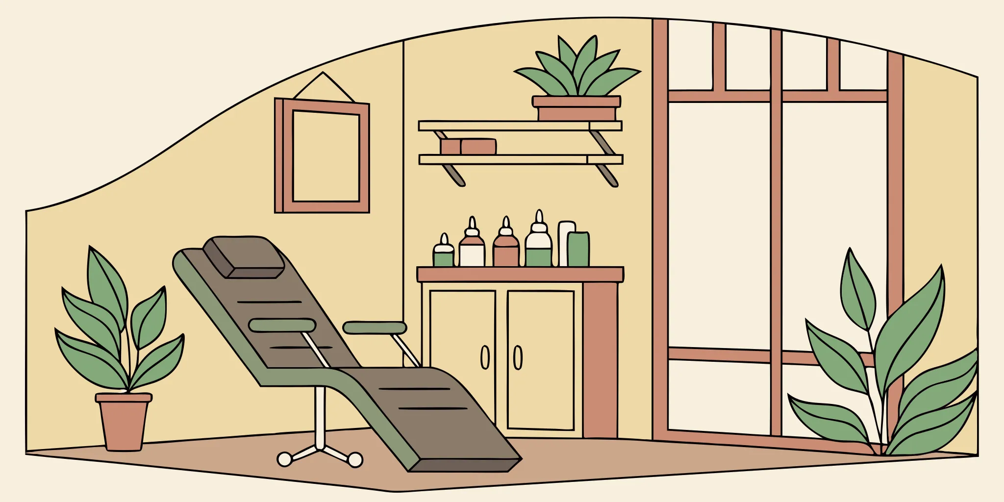Vegan tattoo artist's setup with ink bottles and plants.
