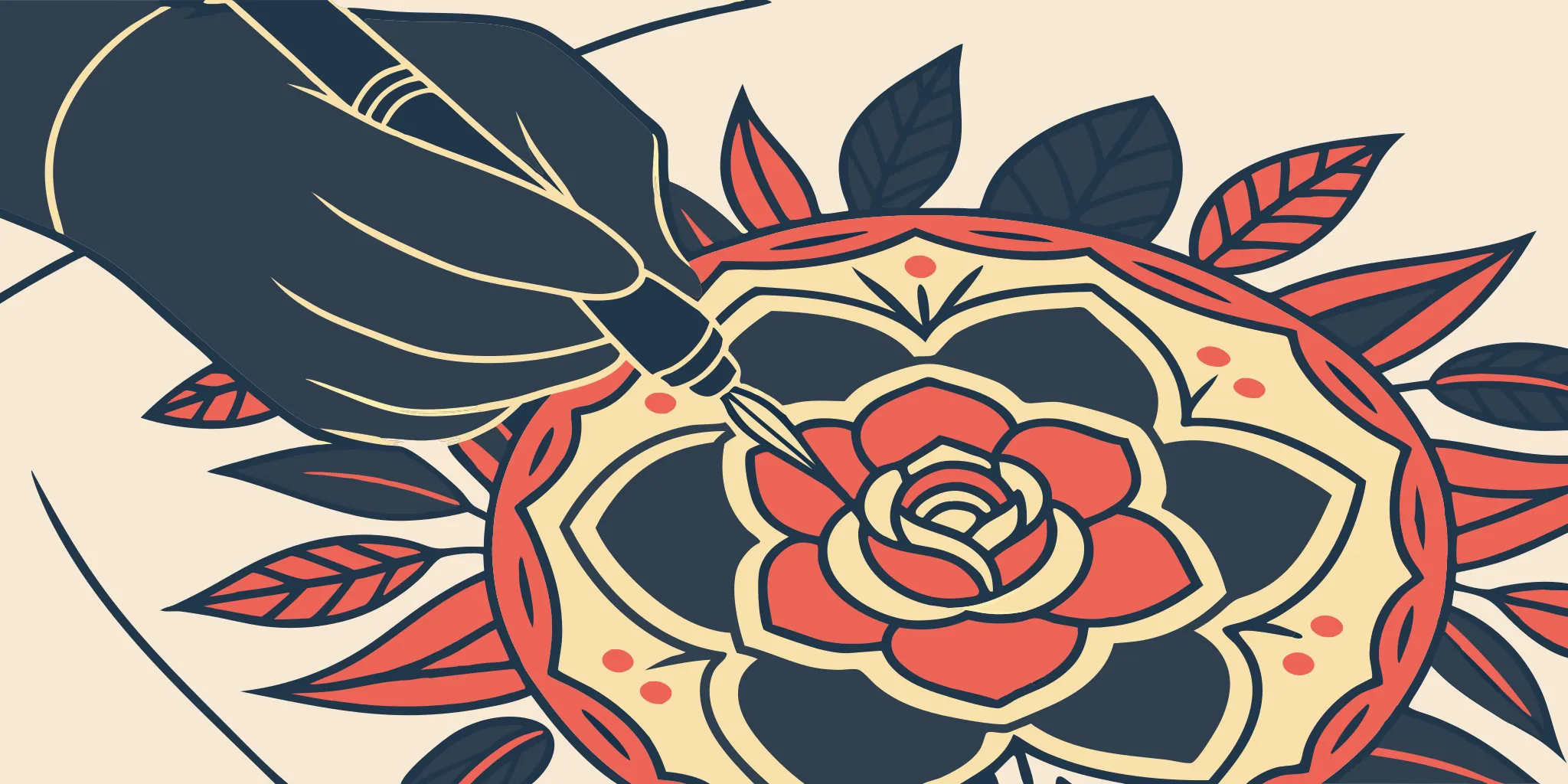 Bold, bright traditional rose tattoo with thick lines and vibrant colors.