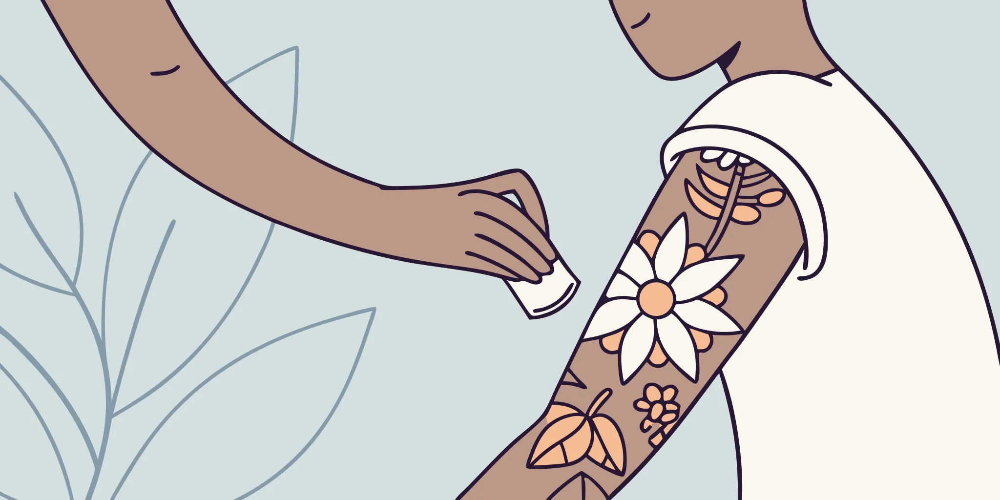 Healing scabbing tattoo with gentle aftercare.